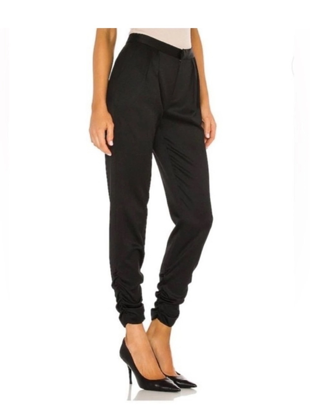 Alice & Olivia Elastic Ruched Ankle Skinny Pleated Skinny Pants SZ 2 in Black